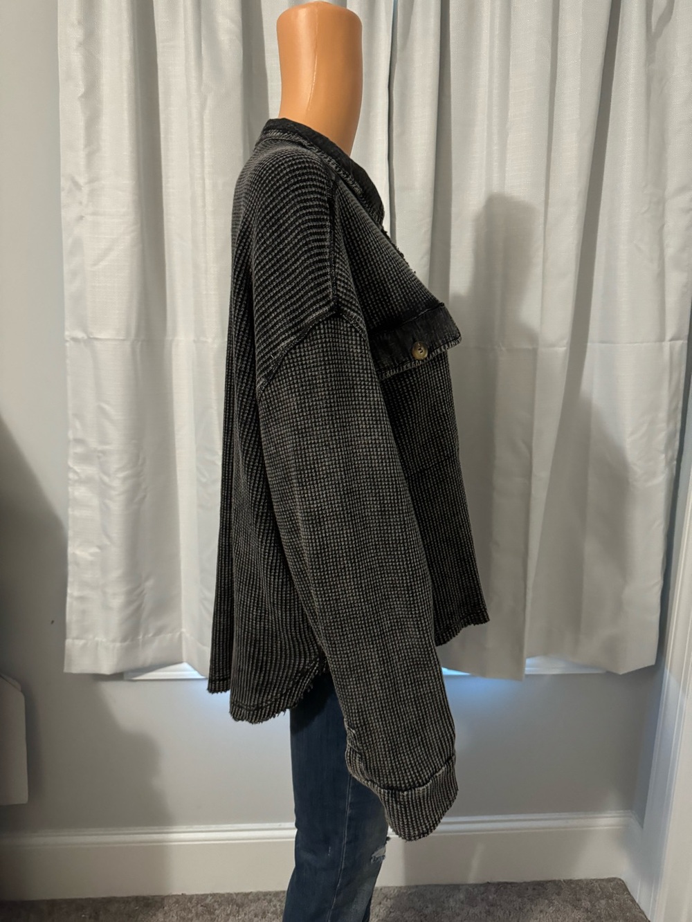 Cool Oli & Hali size L charcoal gray washed black waffle knit button up shirt - Picture 5 of 6